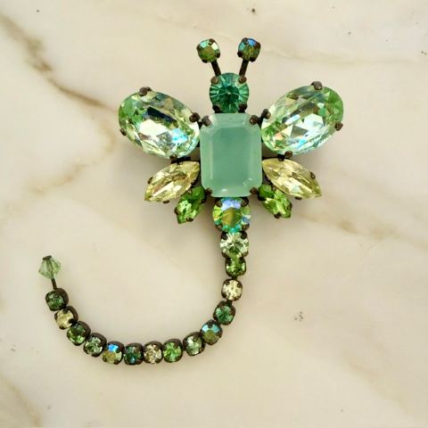 Vintage Dragonfly Brooch - Green