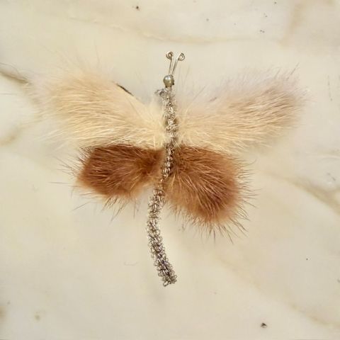 Vintage Mink Dragonfly Brooch