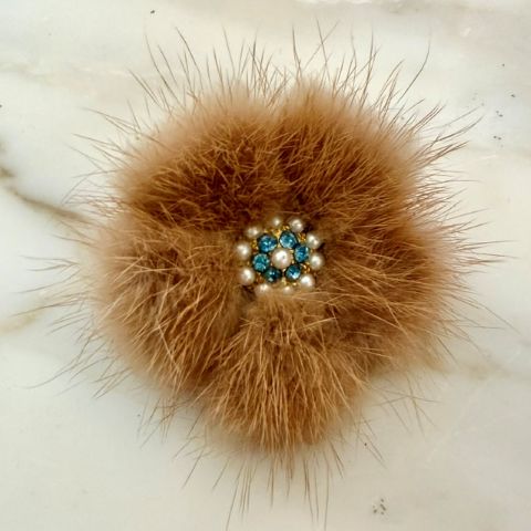 Vintage Mink Flower Brooch