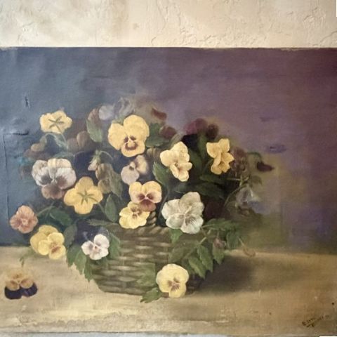 Antique Pansies Oil Painting