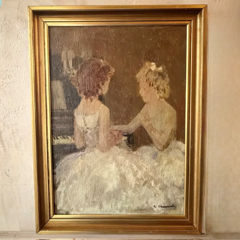 Vintage  Ballerinas Oil Painting