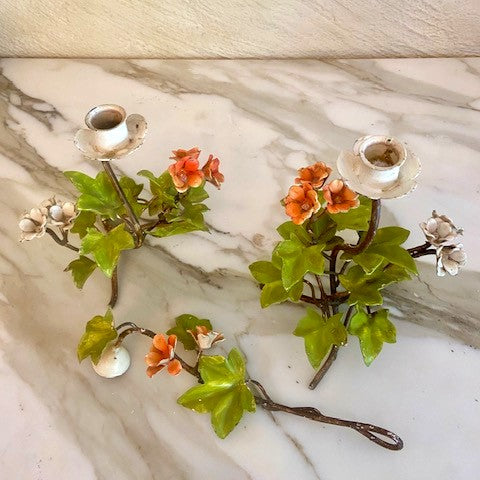 Vintage Italian Tole Candle Holder Pair