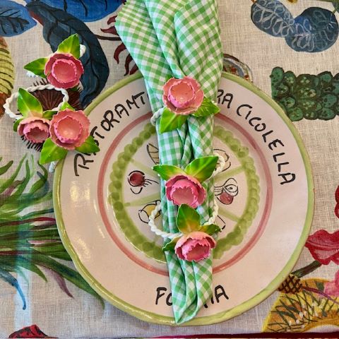 Vintage Italian Tole Napkin Rings Flowers