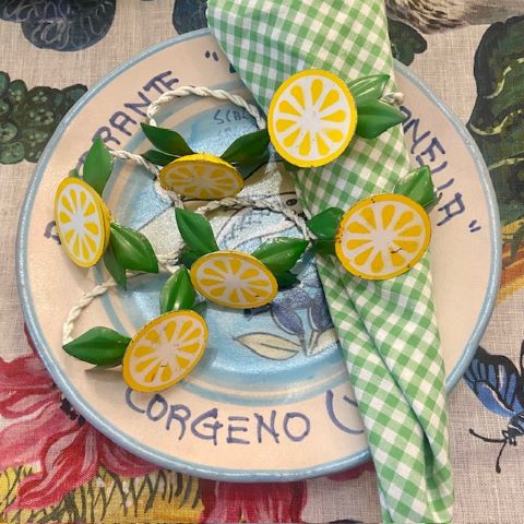 Vintage Italian Tole Napkin Rings Lemons